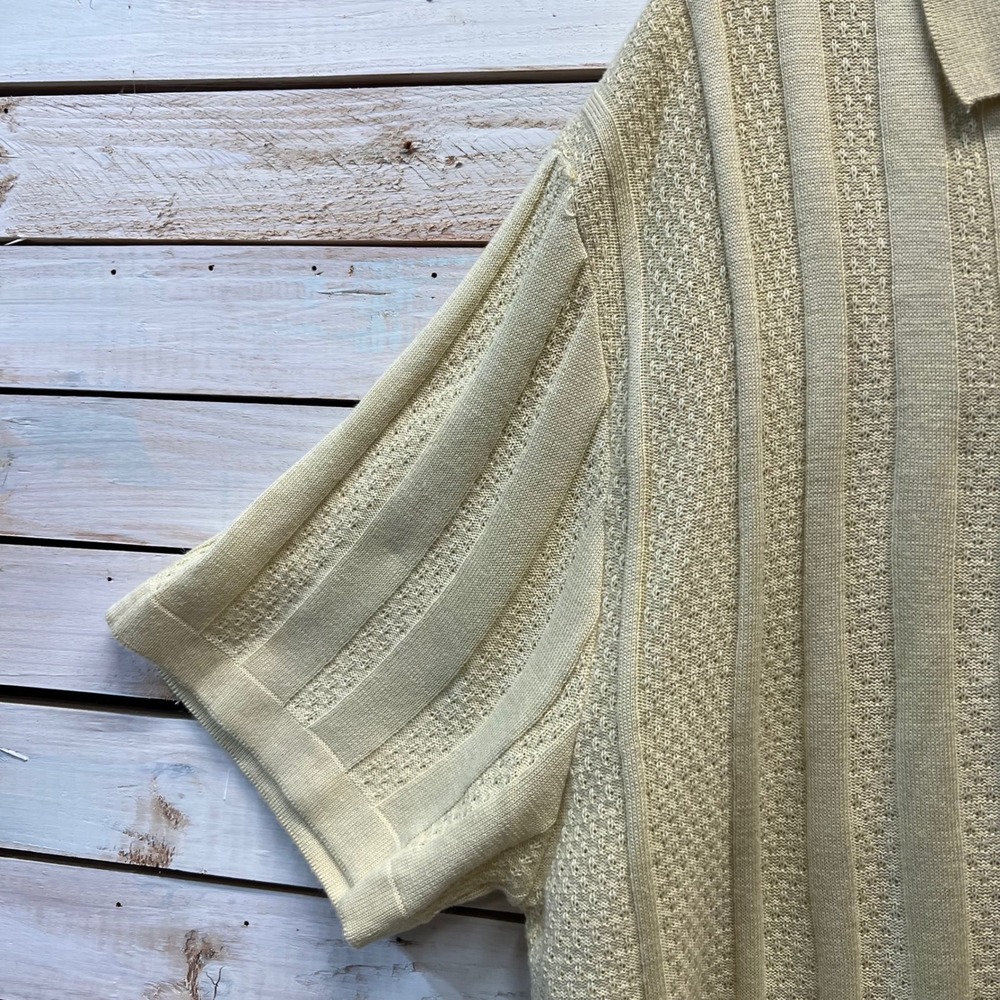 Stacy Adams Yellow Acrylic Knit Polo Button Up Retro Pointelle Shirt 3XL - Picture 3 of 7